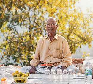 old man with lemon